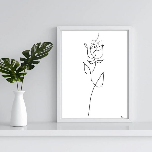 Rose Line Art Picture, Flower line art, Anniversary gift ideas, Anniversary line art, Moving in personalised gift, birthday gifts for her.