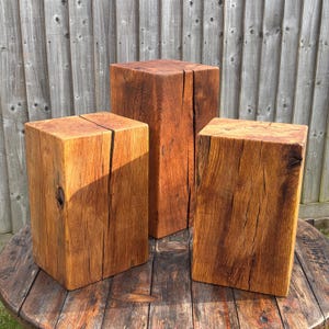 Oak & Hardwood Side Tables, Rustic Sculpture Display Plinth, Living Room Lamp Base, Speaker Stand, Large Timber Block, Up-cycled Solid Wood,