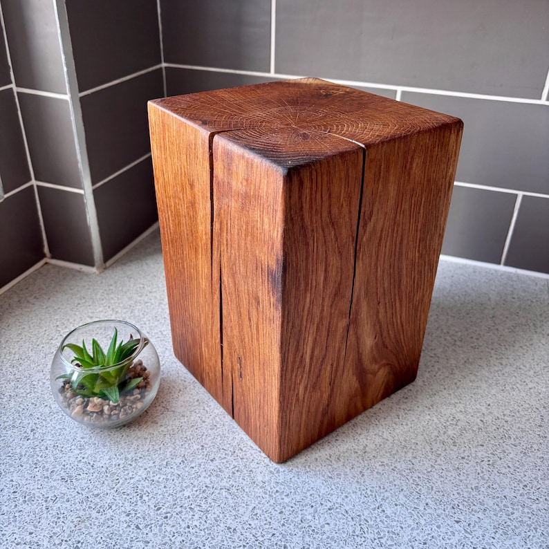 Hand-Finished Reclaimed Oak Plinth, Rustic Display Block, Plant Stand, Sculpture Base, 16cm x 16cm x 25cm
