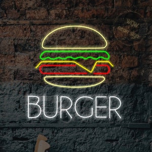 Burger neon sign, Burger led neon light, Restaurant burger led decor, Fast food burger neon sign, Sandwich neon light