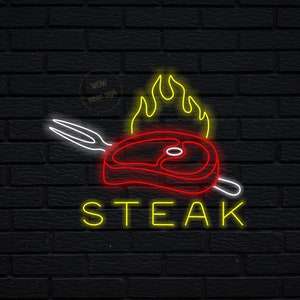 Neon bord steak muur decor, steakhouse decor, led-licht steakhouse bord, hangende muur kunst decor, restaurant decoratie, keuken decor