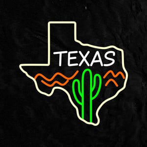 LED Texas Karte Leuchtreklame, Texas Berge und Kaktus Leuchtreklame, südwestliches Dekor, Kaktus Neonlicht, Western Wanddekor, Wüstenwandkunst