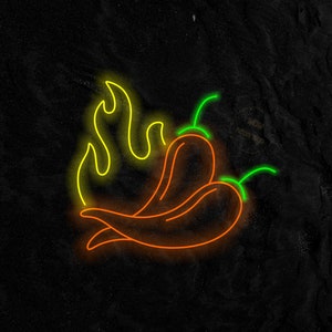 Fire pepper neon sign, Red chili pepper neon sign, Fire spicy pepper neon sign