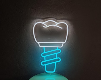 Tooth implant led neon sign, Dental implant neon sign, Dental office neon sign for wall, Tooth replacement neon sign for dental office