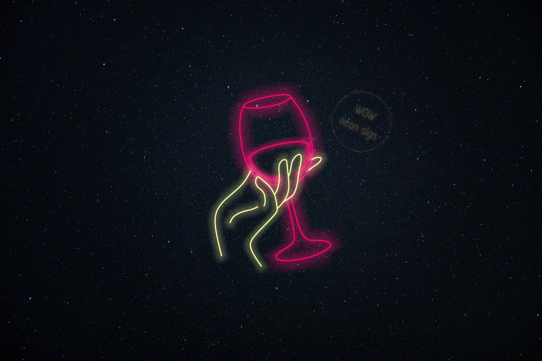 Hand With Wine Glass Neon Sign, Wine Glass Led Neon Sign, Led Neon Sign for Wine Lover, Hand