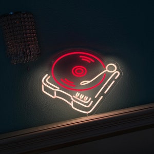 Insegna al neon per giradischi, insegna al neon in vinile, supporto da parete in vinile retrò, decorazione per studio musicale, luce al neon in vinile