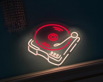 Record Player Neon Sign, Vinyl Neon Sign, Retro Vinyl Wall Mount, Music Studio Decor, Vinyl Neon Light