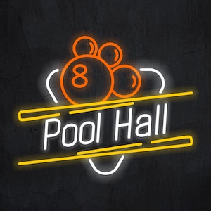 Billiards Pool Hall LED Neon Sign, Pool Hall Neon Sign with LED Lights, Man Cave Wall Hanging, Vintage Style Pool Hall Neon Sign