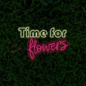 Letrero de neón de la sala de floristería, letrero de neón de flores, letrero de neón de tiempo para flores, decoración de neón led floral