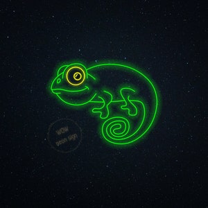 Sinal de néon led camaleão, sinal de néon led lagarto, sinal de néon répteis camaleão, luz de néon de parede camaleão