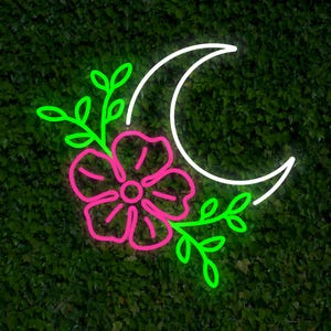 LED Sakura and Moon Neon Sign, Moon and Cherry Blossom Decor, Cherry Blossom LED, Light, Japanese Inspired Light