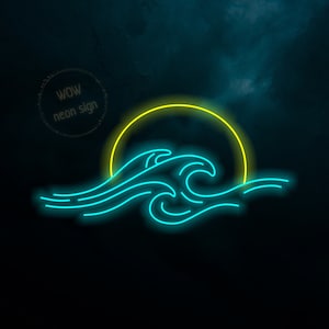 Sun and wave led neon sign, Wave neon sign, Beach neon sign, Nautical neon sign
