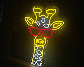 Giraffe with sunglasses led neon sign, Giraffe led light neon sign, Giraffe head led neon sign