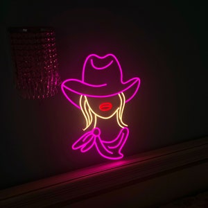 Cowgirl with hat neon sign, Cowgirl with hat led light, Western led decoration, Cowboy neon light