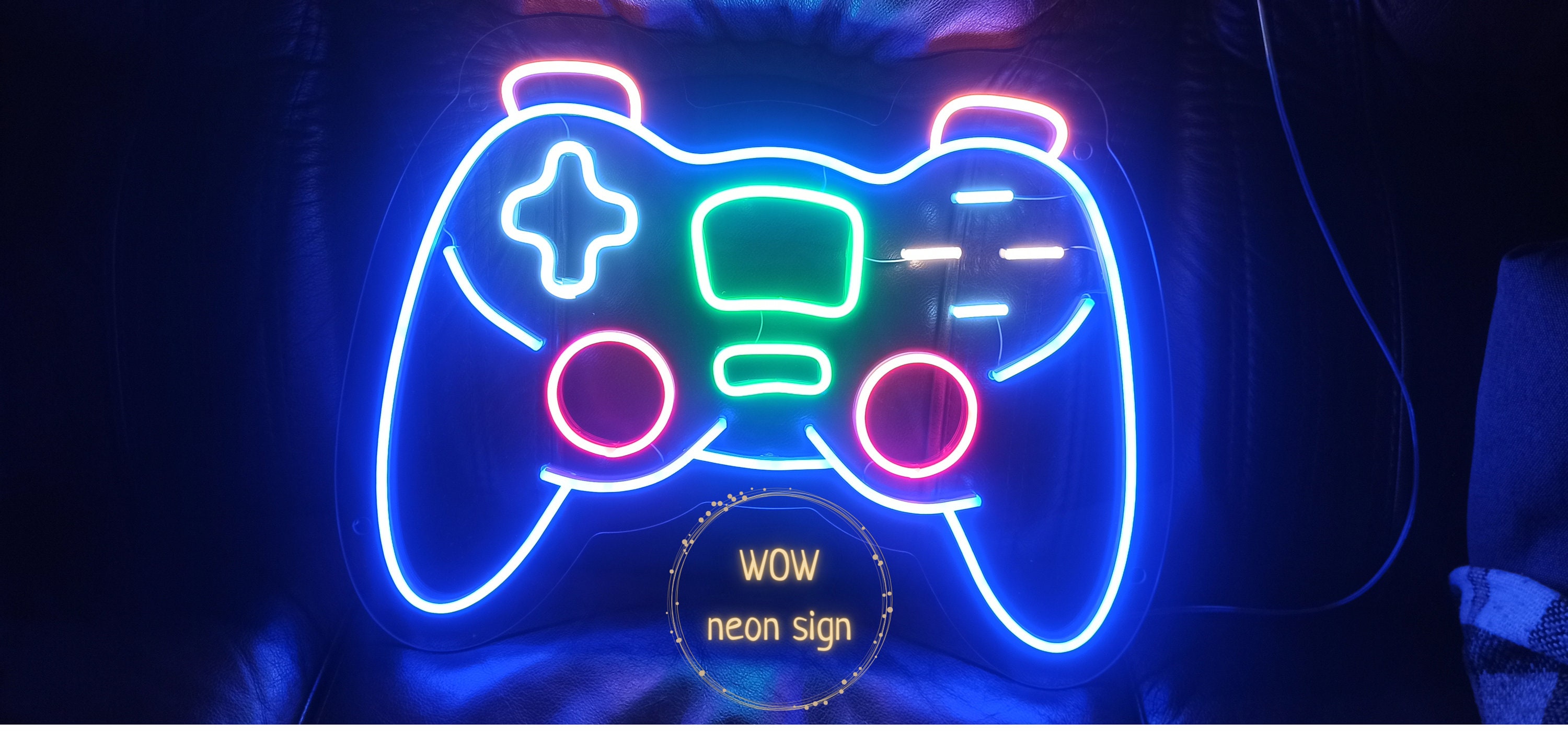 thumbnail interactive-video image 1 of Game Controller Neon Sign - 16x11 Inch Blue LED Wall Light For Gaming Room Decor 1 of 13