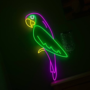 Insegna al neon a led per pappagallo dell'acquerello, insegna al neon a pappagallo, insegna al neon a led per uccelli della giungla, insegna al neon a led per uccelli del paradiso