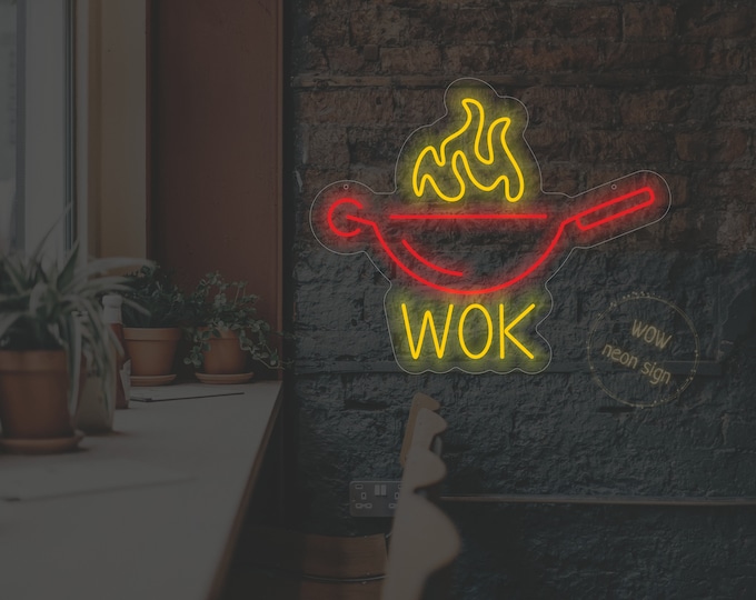 Wok Led Neon Sign, Frying Pan Neon Sign, Take Out Led Neon Light, Wok