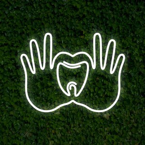 Hands and Teeth Neon Sign, LED Lamp Hands and Teeth, LED Lamp for Orthodontist&#39;s Office, Dentist Office Decor, Dental Clinic Reception Sign