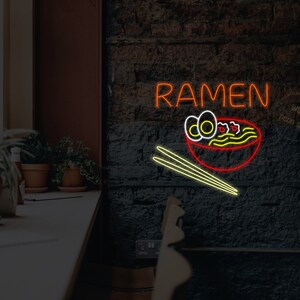 Ramen neon sign, Ramen bowl neon sign, Ramen soup neon sign, Noodles neon sign, Ramen with sushi chopsticks led sign