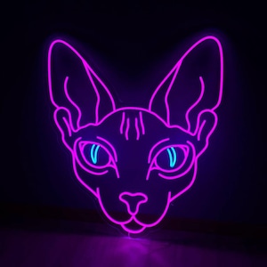 Sphynx cat led neon sign, Hairless sphynx neon sign light, Hairless cat led neon sign, Custom cat wall led decor