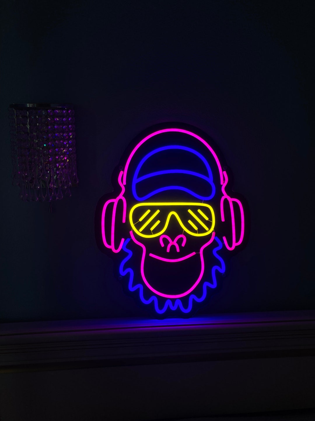 Monkey With Headphones Neon Sign, Acrylic LED Lamp - Etsy