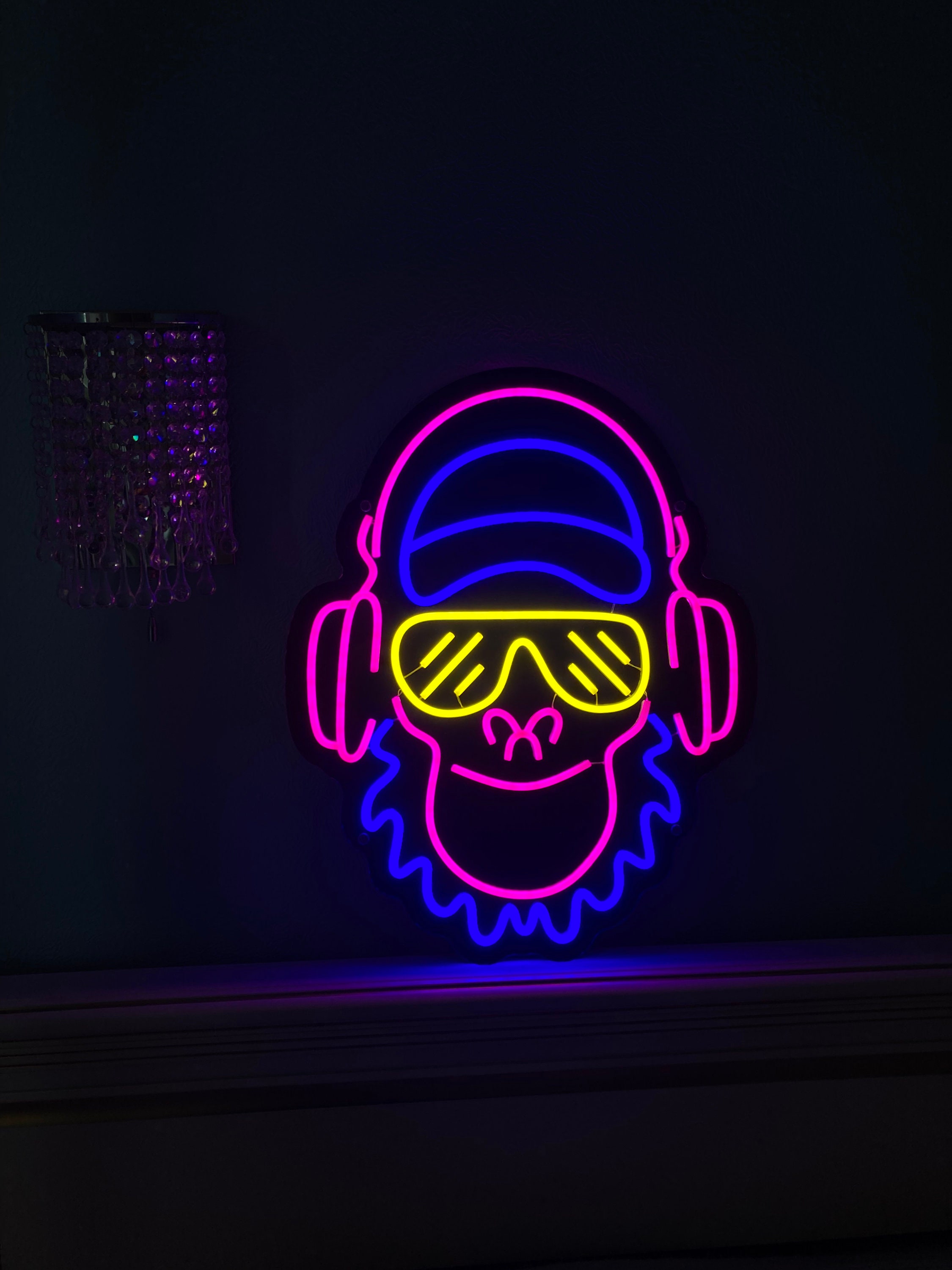 Monkey With Headphones Neon Sign, Monkey With Glasses Neon Sign