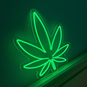 Insegna al neon a LED con foglia di marijuana, Insegna al neon a LED con foglia di canapa, Insegna al neon a LED con foglia di cannabis, Insegna al neon a LED con foglia di erba