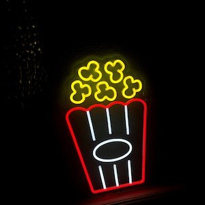 Popcorn neon sign, Popcorn bucket neon light, Cinema theater popcorn light sign, Popcorn personalized neon sign, Popcorn neon light up gift