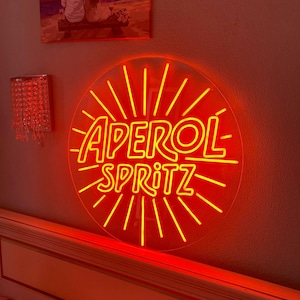 Insegna al neon Aperol Spritz con effetto sunburst, insegna al neon Aperol Cocktail Lounge, insegna al neon per cocktail, decorazione da parete per bar, insegna al neon a LED Aperol Spritz