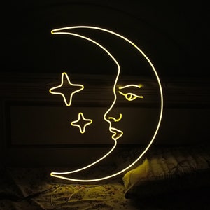 Mond mit menschlichem Gesicht Leuchtreklame, Mond Leuchtreklame, Wandbehang Mondlicht, Baby Shower Kinderzimmer LED-Wand-Dekor