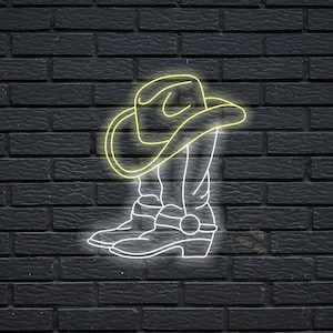 Cowboy boots neon sign, Western cowboy neon light, Cowboy boots and hat neon sign, Custom cowboy neon light up