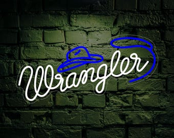 Wrangler LED Neon Sign – Cowboy Hat & Lasso Wall Light, Western