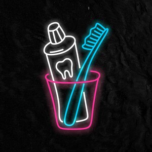 LED Neon Zahnpasta und Pinsel Halter aus Glas, Glas Zahnpasta und Pinsel Halter Leuchtreklame, Neon Schild, Schild für die Zahnpraxis