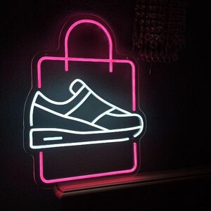 Sneaker in Bag Neon Sign, Neon Sign Shoe Storage Bag, Custom Shop Window Display, Retail Store Neon Decor, Neon Sneaker Sign Wall Decor