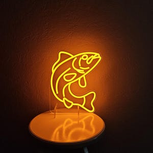 Insegna al neon con trota saltatrice, Insegna al neon con salmone saltatore, Insegna al neon a LED con frutti di mare, Insegna al neon a LED con pesce salmone
