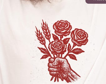 Bread and Roses Bella Canvas Shirt, Subtle Socialism Graphic Tee