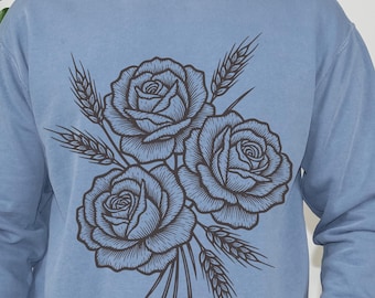Bread and Roses Linocut Sweatshirt, Socialist Feminist Comfort Colors Shirt