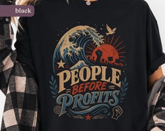 People Before Profits Comfort Colors® Tee, Retro Activist Shirt, Eat the Rich, Blue Wave