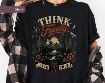Think Freely Atheist Shirt, Comfort Colors®, 90s Retro Skeptic Tee