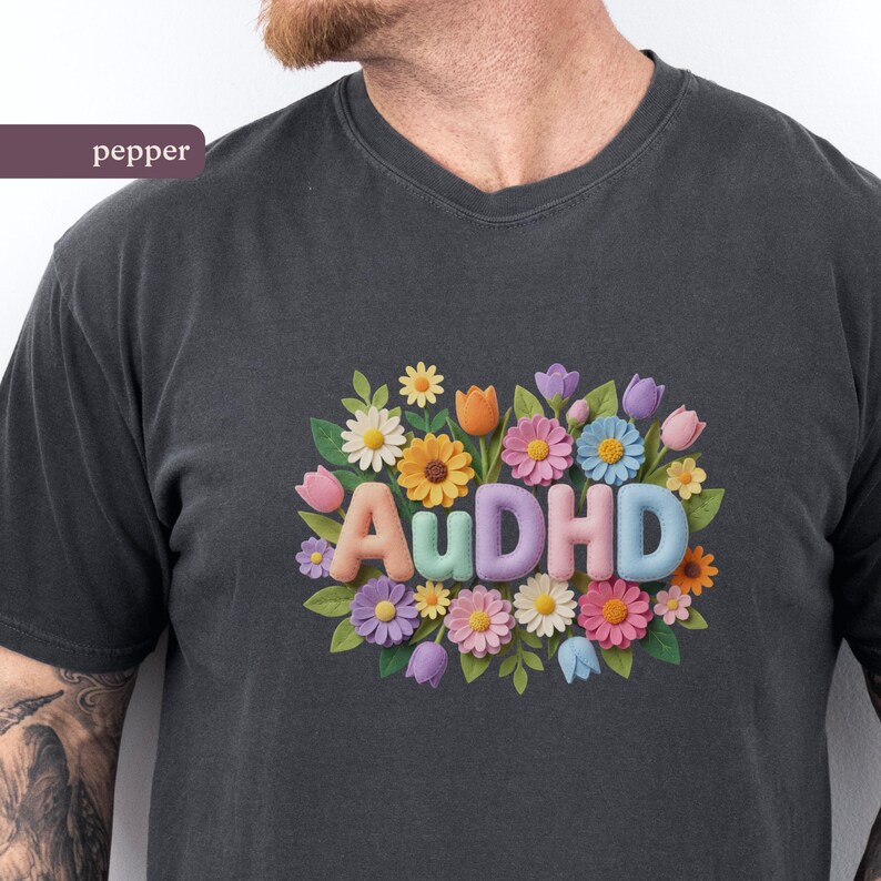 Audhd Floral Comfort Colors T-shirt, Neurodivergent Pride - Etsy