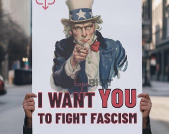 ファシズムに反対する印刷可能なポスター – アンクル・サム抗議サイン（デジタルダウンロード）