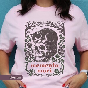 Memento Mori Linocut Style T-Shirt | Cat Skull Comfort Colors Philosophy Tee Blossom