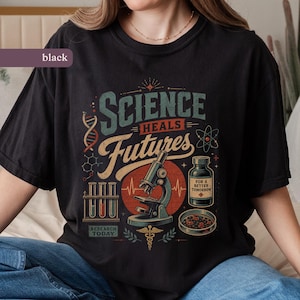 Vetenskap läker framtid T-shirt, Comfort Colors®, 90-tals retroaktivisttröja, nördiga gåvor bild 1