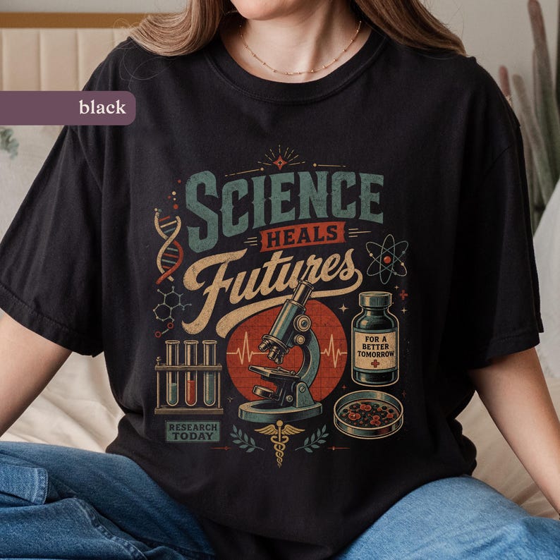 Vetenskap läker framtid T-shirt, Comfort Colors®, 90-tals retroaktivisttröja, nördiga gåvor bild 1
