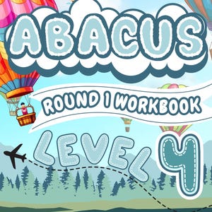 May include: A blue and white illustration of the word "ABACUS" with hot air balloons in the background. The text "ROUND 1 WORKBOOK LEVEL 4" is also included. The text "MENTAL MATHS DEVELOPMENT PROGRAMME" is at the bottom of the image.
