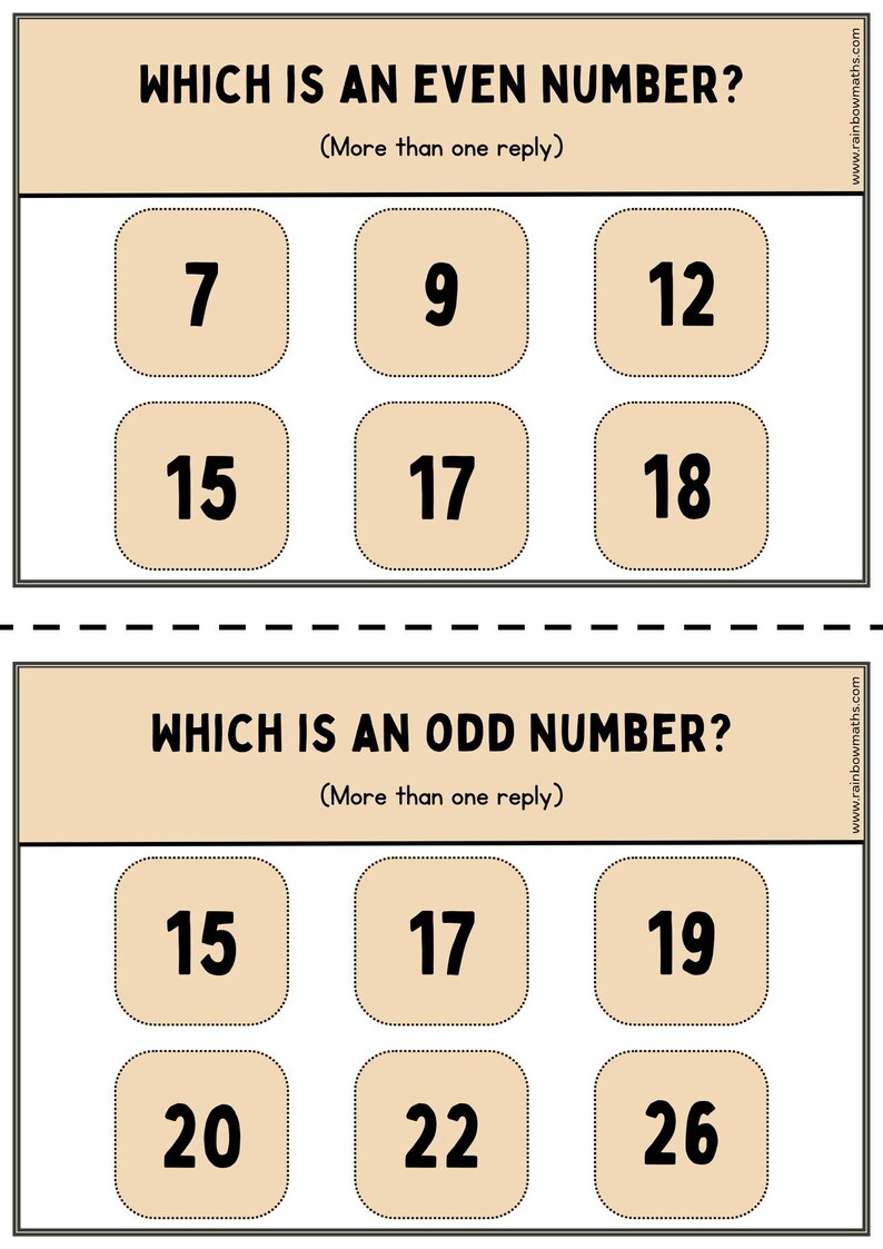 Even and Odd Numbers 30 Task Cards Flash Cards Easy Maths Worksheets ...