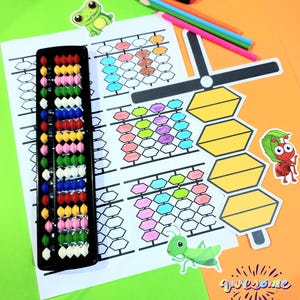 Soroban-kulram mall för färgläggning – 10 A4-sidor | Roliga aritmetik- och matematikövningsblad för barn | Övningskulram i PDF-format | Utskrivbara mönster