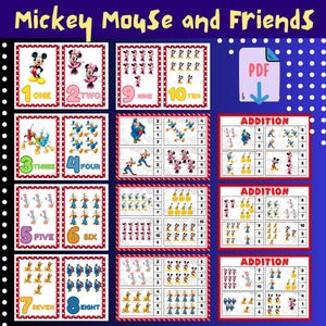 Mickey Mouse e amigos _Contando 1-10 Flashcards para crianças _3 cartas de adição _3 cartas de contagem _Matemática _Crianças pequenas _Diversão matemática