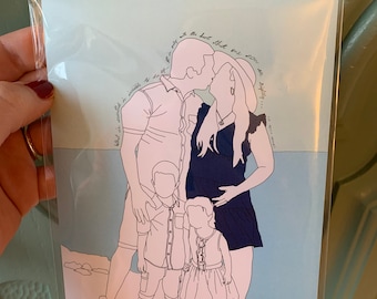 Retrato familiar personalizado con arte lineal / Regalo personalizado