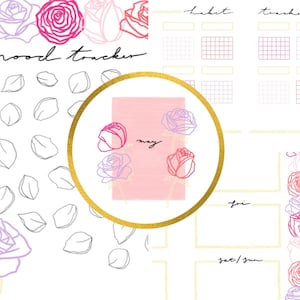Bullet Journal Monthly Spreads Jan-Dec - Rose Theme